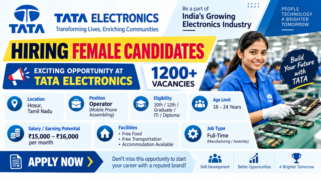 Tata Electronics Job Opportunity – 1200+ Vacancies for Female Candidates